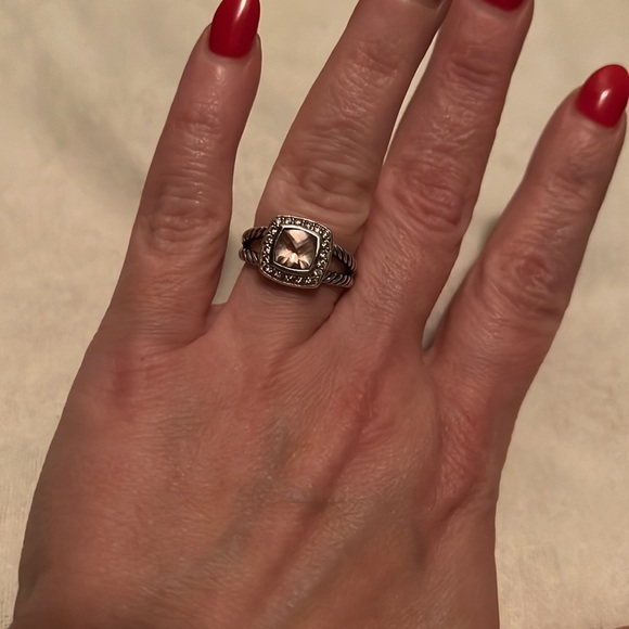 💯 Auth David Yurman Petite Albion Ring with Morganite and Pavé Diamonds - Picture 2 of 5
